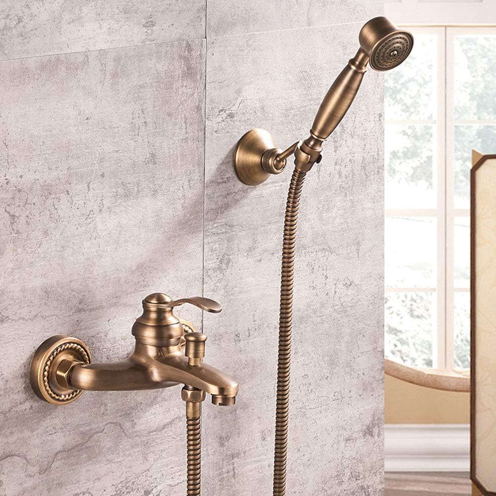 HomeLava Badewannenarmatur Wannenarmatur Retro Messing Badewanne Mischbatterie mit Handbrause und ma