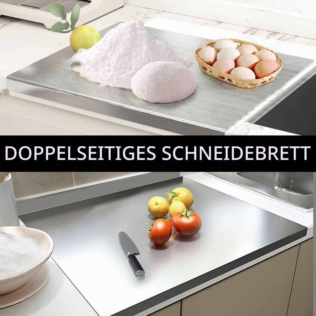 Grosses Schneidebrett aus Edelstahl 60 x 40 x 0.15 cm Doppelseitiges Schneidbretter mit Anschlagkant