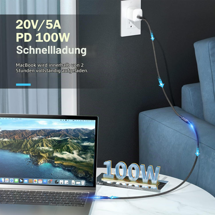Angusplay USB C Thunderbolt 4 Verlängerung 40Gbps, USB 4 Verlängerungskabel, 8K 60Hz Display / 100W