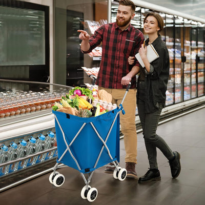 COSTWAY Faltbarer Einkaufstrolley mit Rädern, Kapazität 90 L/55 kg, Handwagen mit Abnehmbarer Oxford