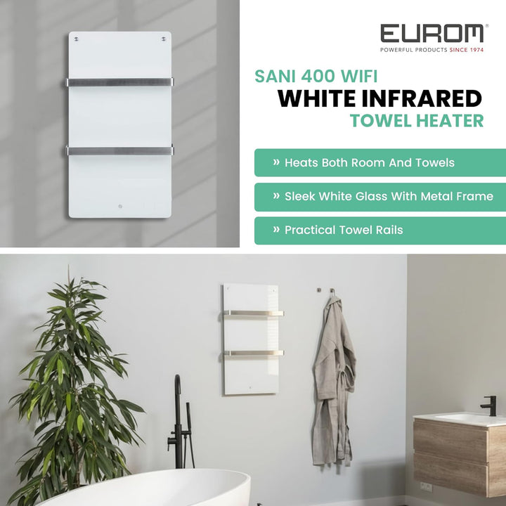 Badezimmer Heizkörper Handtuchtrockner Handtuchwärmer Eurom Sani Comfort Wifi Elektro Glas