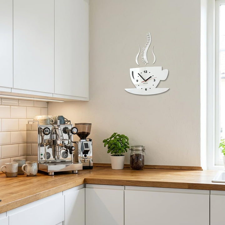 TASSE Time for coffee (Zeit für Kaffee) Moderne Küche Wanduhr weiss, 3d römisch, wanduhr deko, Weiss