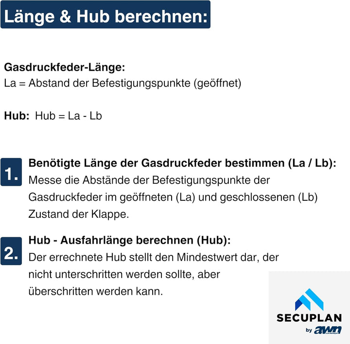 Secuplan Gasdruckfeder 365 mm, 140 mm Hub, 500 N, Ø 8/6 mm, abnehmb. Augen Gasdruckdämpfer, Gasfeder