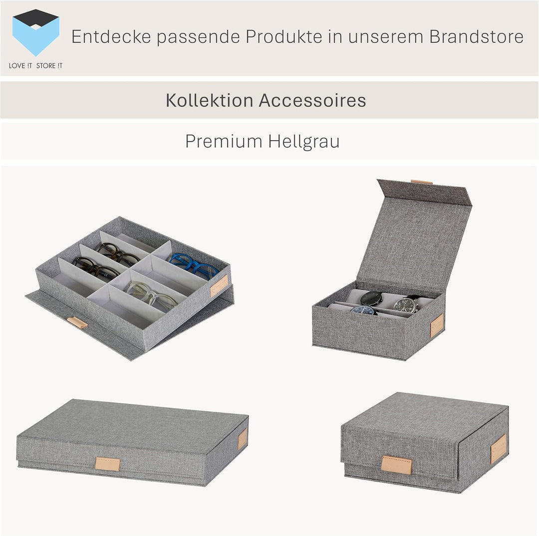LOVE IT STORE IT Premium Brillenbox für 8 Brillen - Aus Leinen Stoff - Brillenaufbewahrung und Präse
