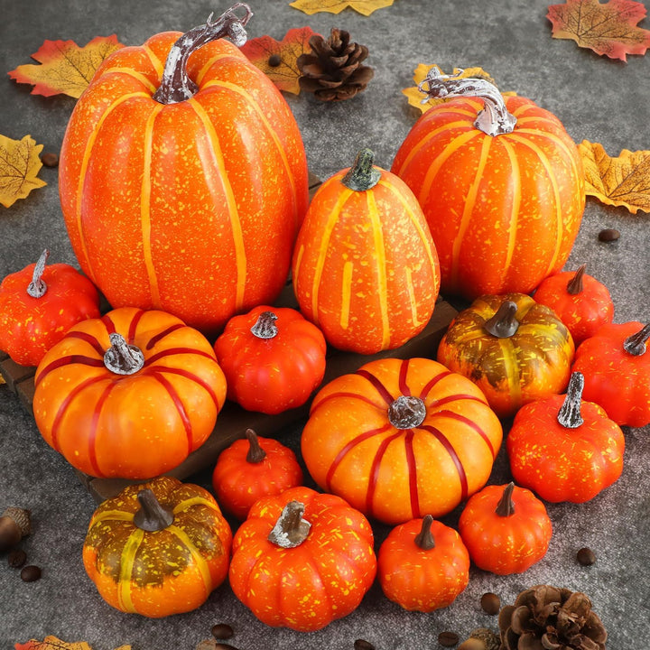 Benjia Kürbis Herbst Deko Dekoration Draussen, Gross Mini Orange Kürbisse Zierkürbisse Herbstdeko He