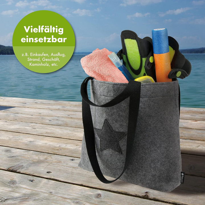 Tebewo verschliessbare Filztasche - praktische Einkaufstasche mit Druckknopf - modische Shopping Bag