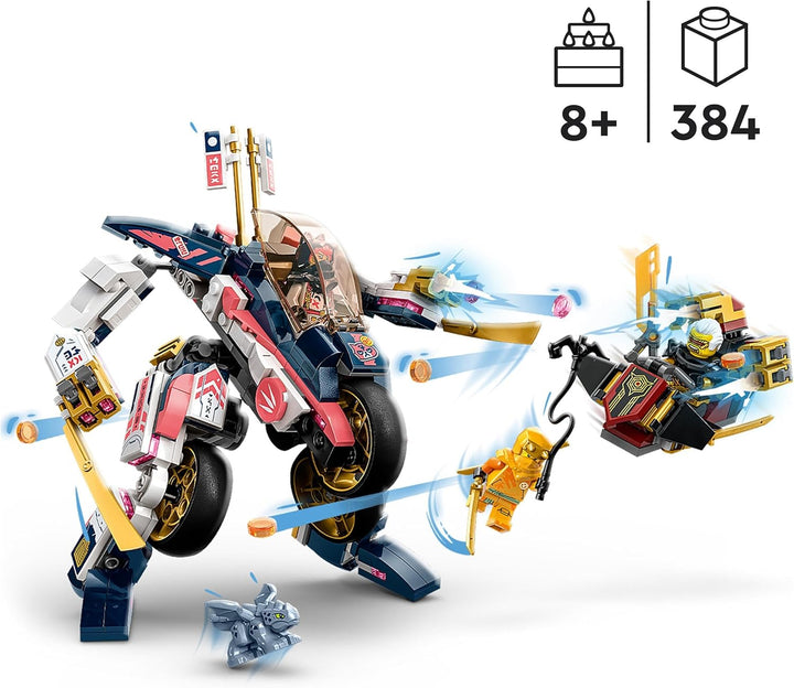 LEGO 71792 NINJAGO Soras transformierender Mech-Bike-Renner, 2in1 Set mit transformierender Mech-Act
