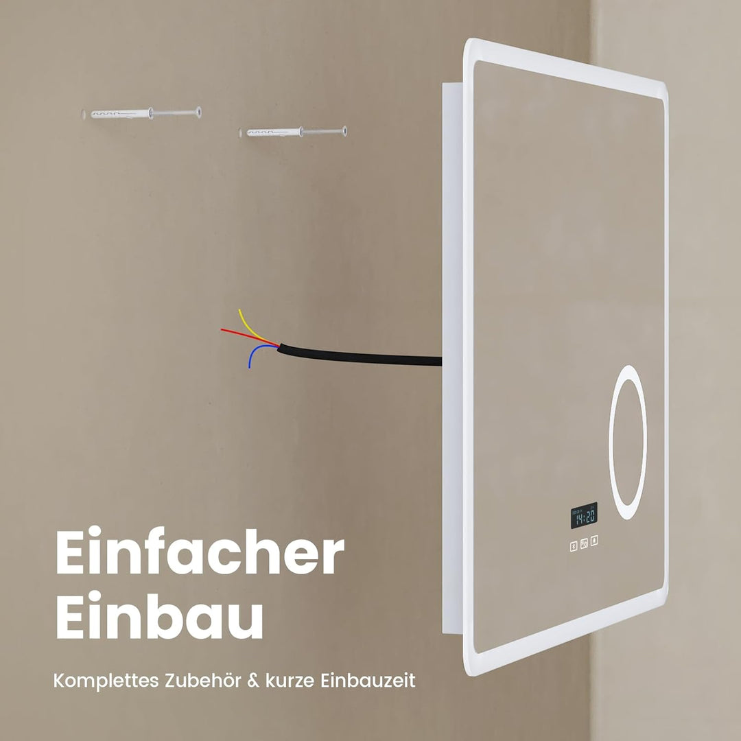 EMKE LED Badspiegel 80x60cm Badezimmerspiegel mit Beleuchtung Warmweissen Lichtspiegel mit Touch Wan