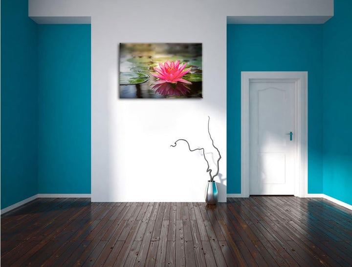Anmutige Seerose mit Blättern Format: 100x70 auf Leinwand, XXL riesige Bilder fertig gerahmt mit Kei