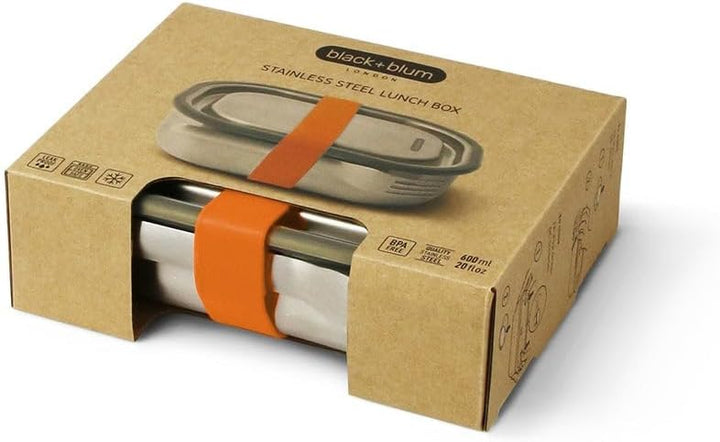 black+blum Lunchbox Edelstahl 600ml | Orange | 3-in-1 | Vakuumverschluss- 100% auslaufsicher | inkl.