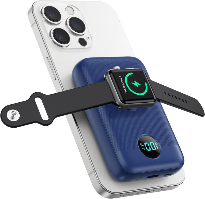 Magnetische Powerbank 10800mAh für MagSafe, 4-in-1 Wireless Power Bank mit i-Watch Ladegerät,QC4.0+P