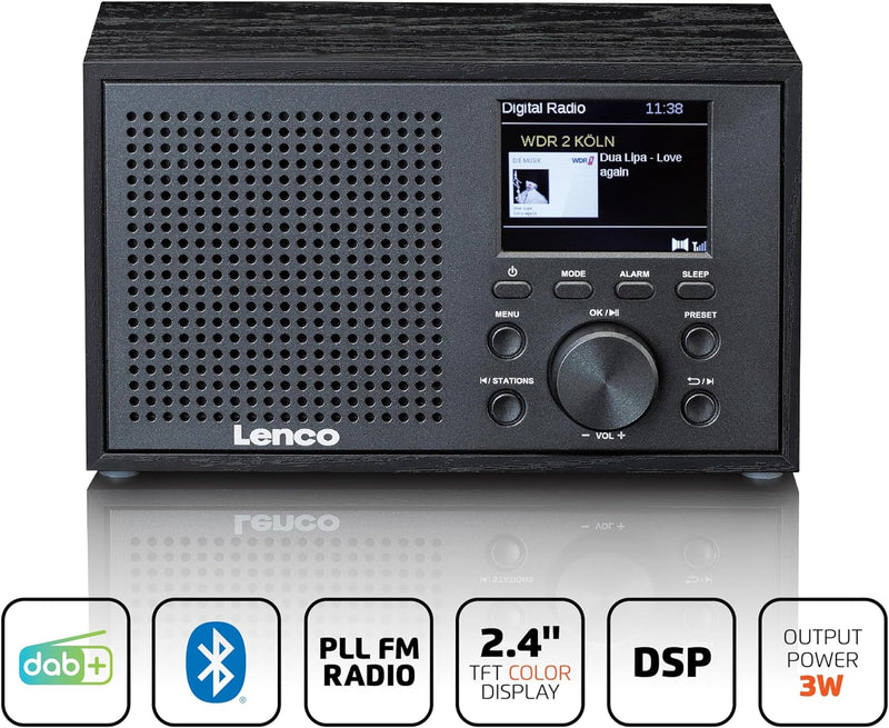 Lenco DAR-017 DAB+ Radio – kompaktes DAB+ Radio mit Bluetooth 5.0 - Senderspeicher - FM Empfänger -