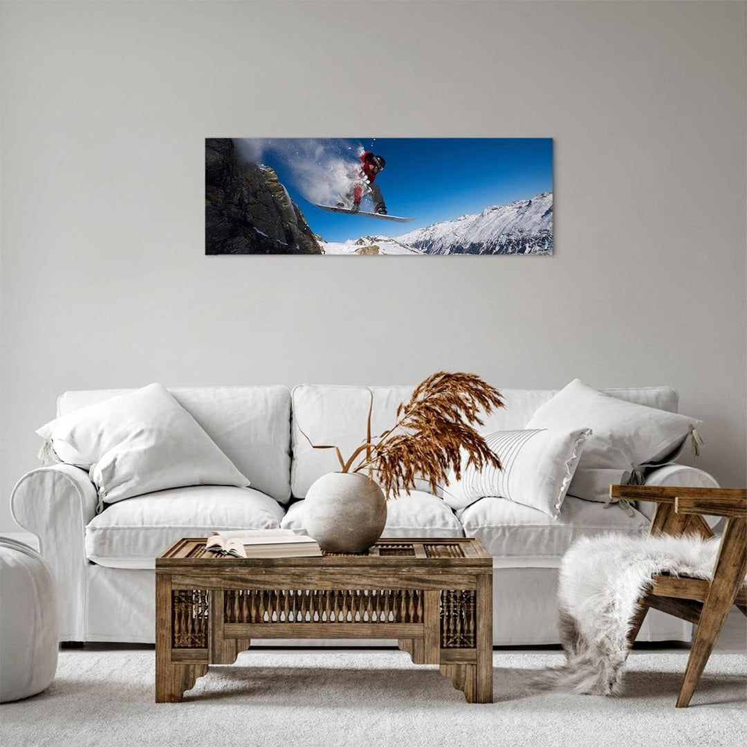Panorama Bilder auf Leinwand Snowboard Winter Berg Gipfel Leinwandbild 90x30cm Wandbilder Dekoration