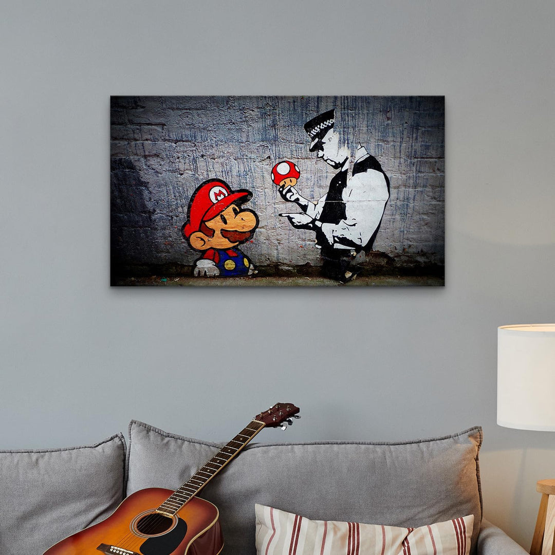 Giallobus - Gemälde - Banksy - - Standardleinwand - 140x80-08 - Super Mario - Bereit zum Aufhängen -