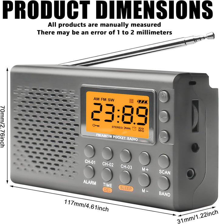 Tragbares Radio, AM,FM,SW Kofferradio mit LCD-Display, Batteriebetrieb, Eingebautem Lautsprecher Ala