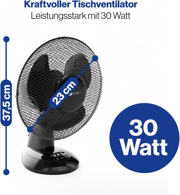 Clatronic® Ventilator mit Schwenkfunktion | Ventilator leise 2 Stufen | Ø 23 cm | Tischventilator 30