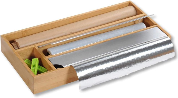 Kesper Folienspender aus FSC-zertifiziertem Bambus – 3-in-1 Organizer für Alufolie, Frischhaltefolie