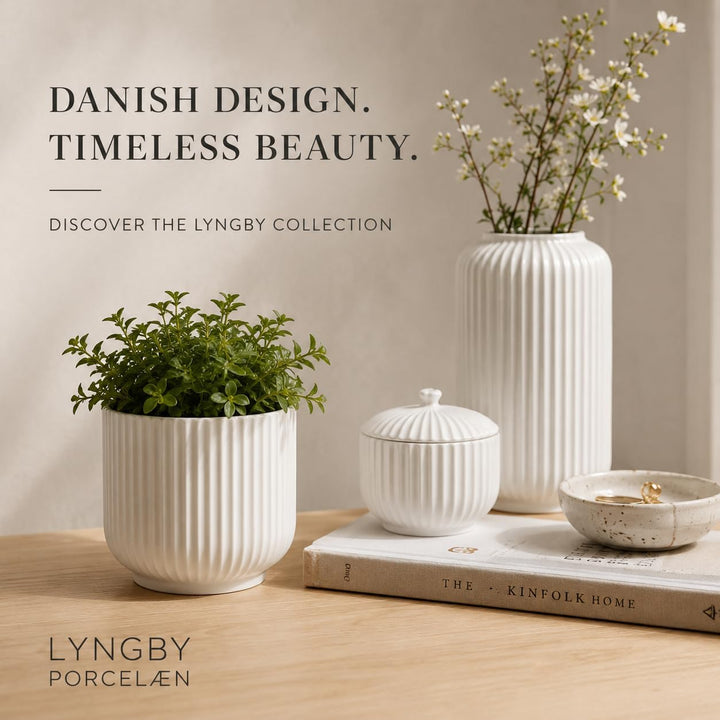 Lyngby Porcelæn Übertopf klein Lyngby im Bauhaus-Stil Zeitloses Design, Weiss 13.9x13.9x11.5 Bianco,