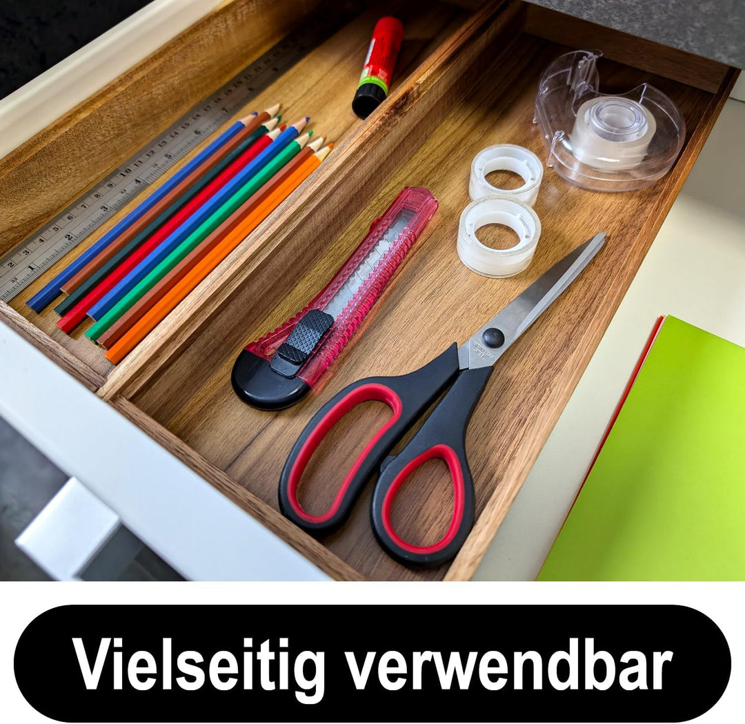 com-four® 2X Schubladen-Organizer aus Akazienholz 37,5 x 15 x 5 cm Akazie - 2 Stück - 37,5cm, Akazie