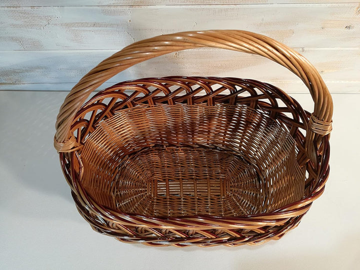 Pilzkorb Einkaufskorb Weidenkorb geflochten Oval mit Henkel L: 39 cm x B: 22 cm