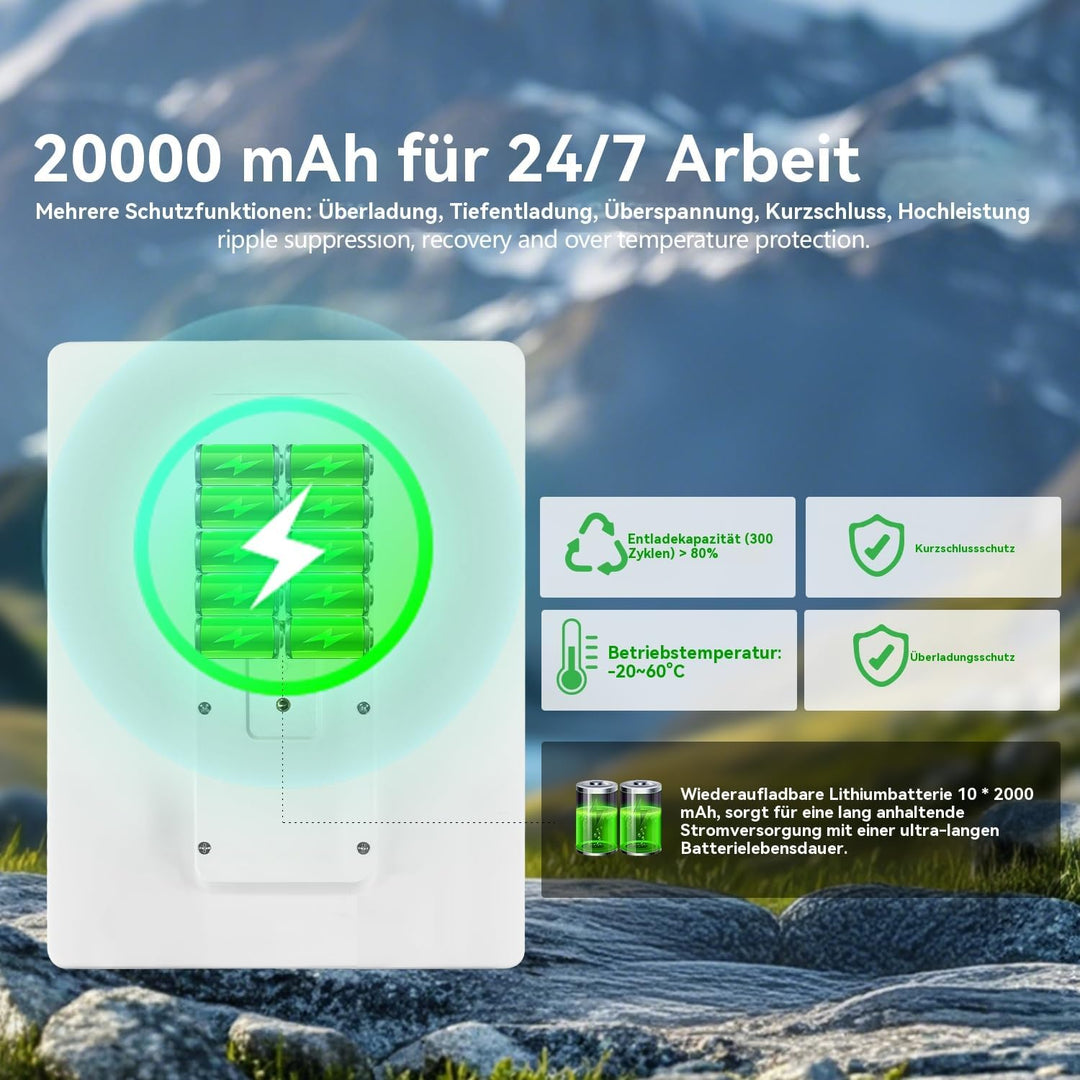 Solarpanel für Trail-Kamera, Spielkamera, Sicherheitskameras, eingebauter wiederaufladbarer 20.000 m