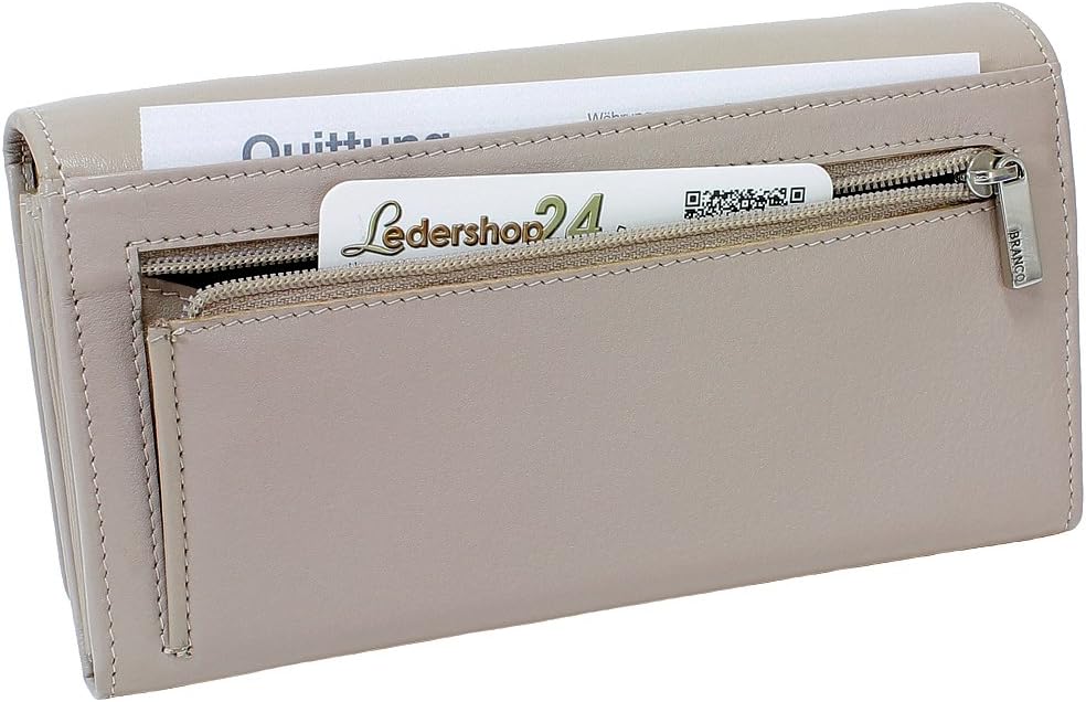 Branco Damen Geldbörse Portemonnaie Leder Damenbörse Damen Geldbeutel taupe, Taupe