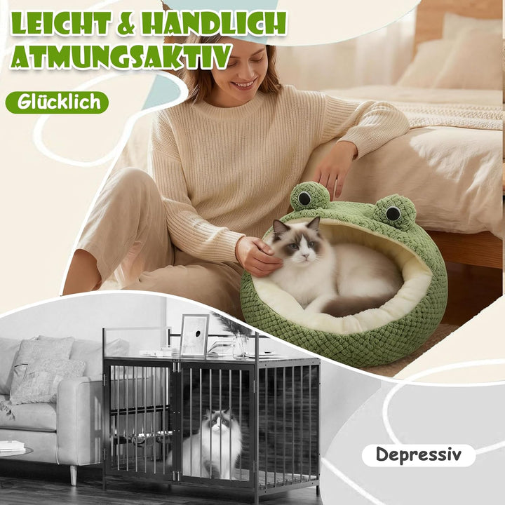 Froschform Katzenhöhle 40cm, Warmes Katzenbett Kuschelhöhle Waschbar | Niedliches Froschdesign mit w