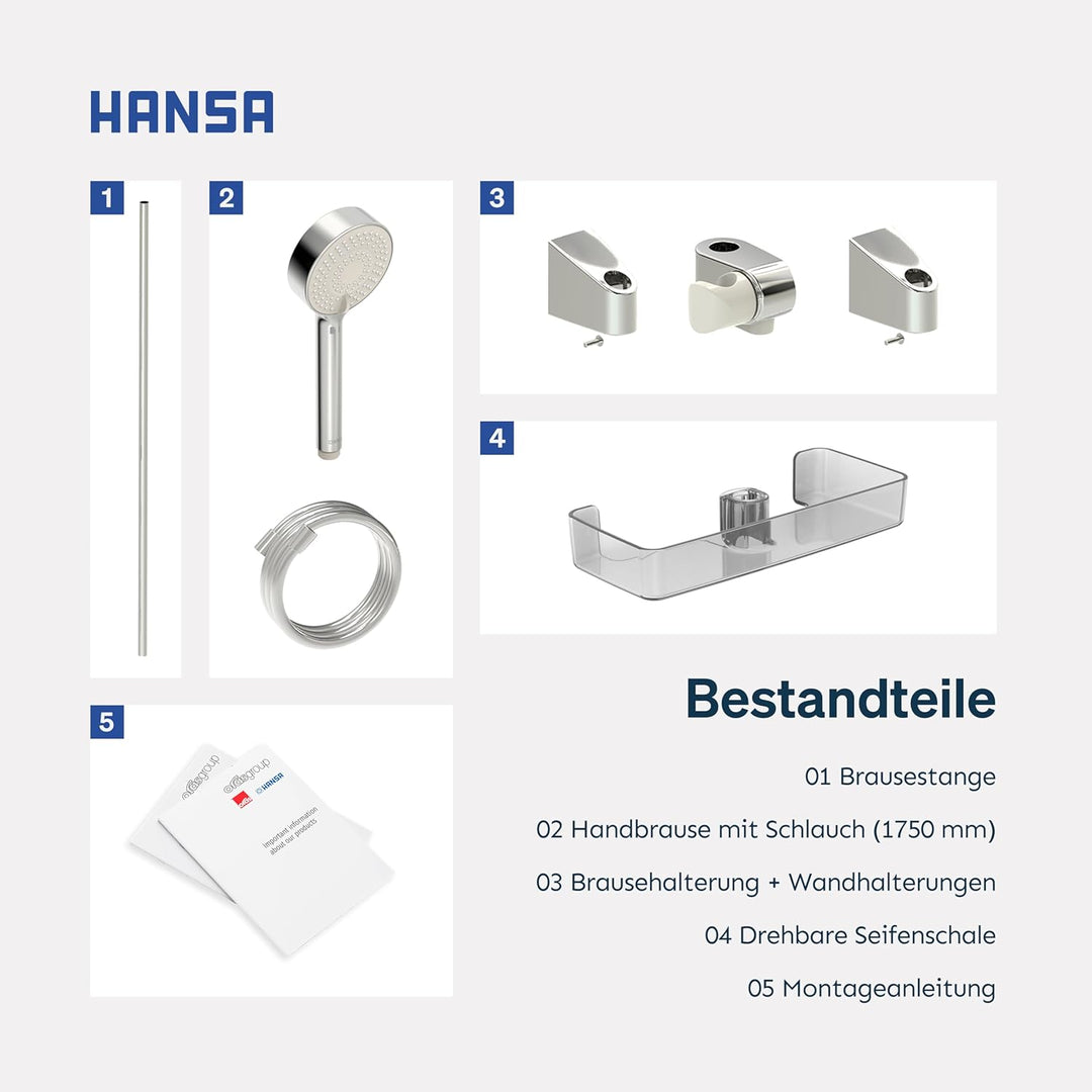 HANSA BASICJET Duschgarnitur | Duschkopf mit Schlauch und Duschstange I Duschbrause mit 3 Strahlarte