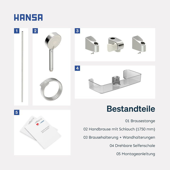 HANSA BASICJET Duschgarnitur | Duschkopf mit Schlauch und Duschstange I Duschbrause mit 3 Strahlarte