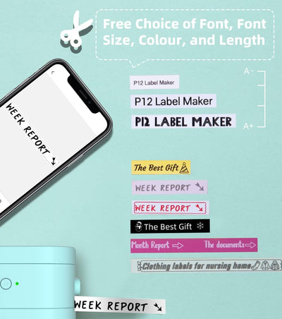 Phomemo Etikettendrucker Starter Kit, P12-Pro Mini Bluetooth Etikettiergerät mit 3 Etikettenbändern,