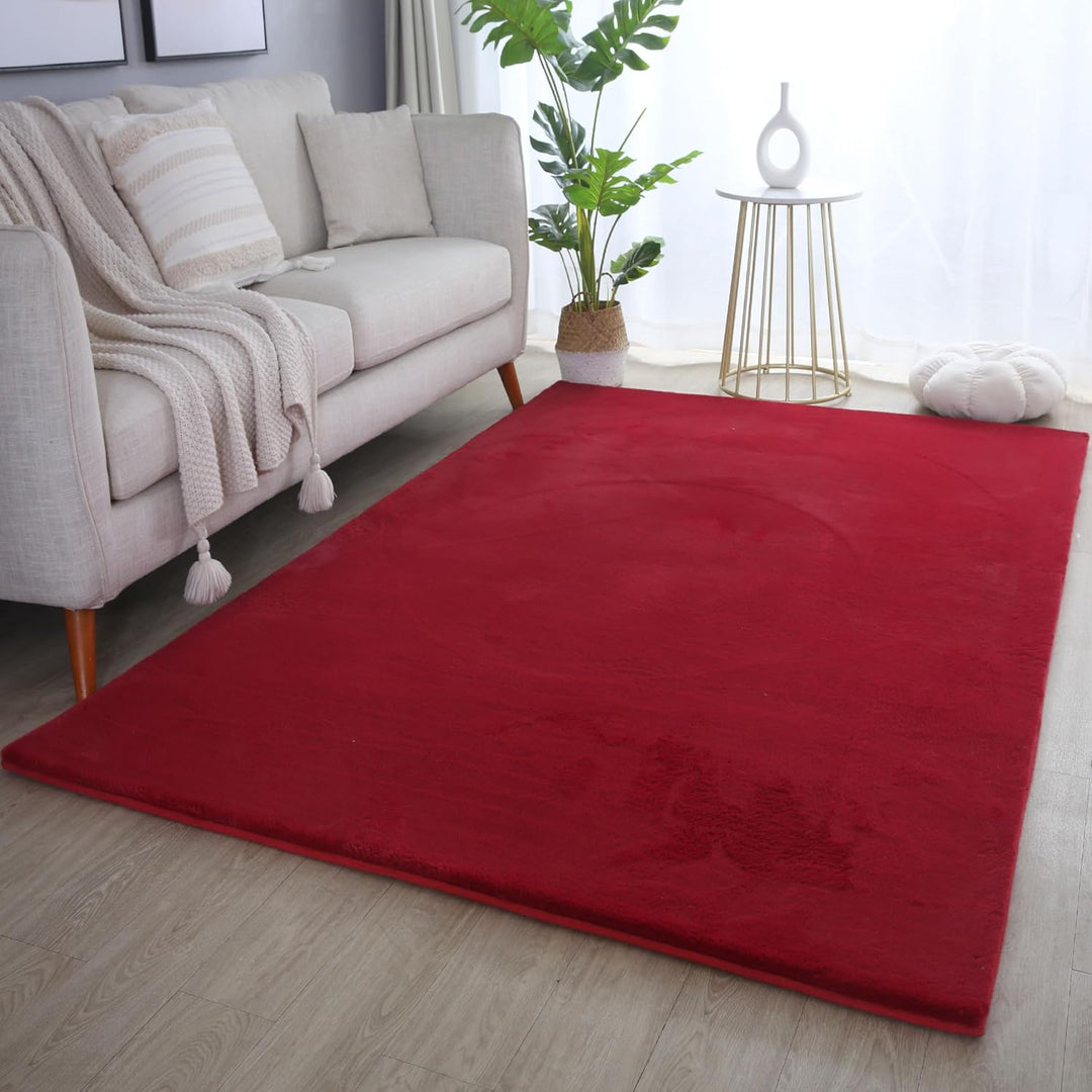 Weicher Hochflor Teppich Wohnzimmer Waschbarer Teppich im modernen Stil Unicolor & Einfarbig Läufer