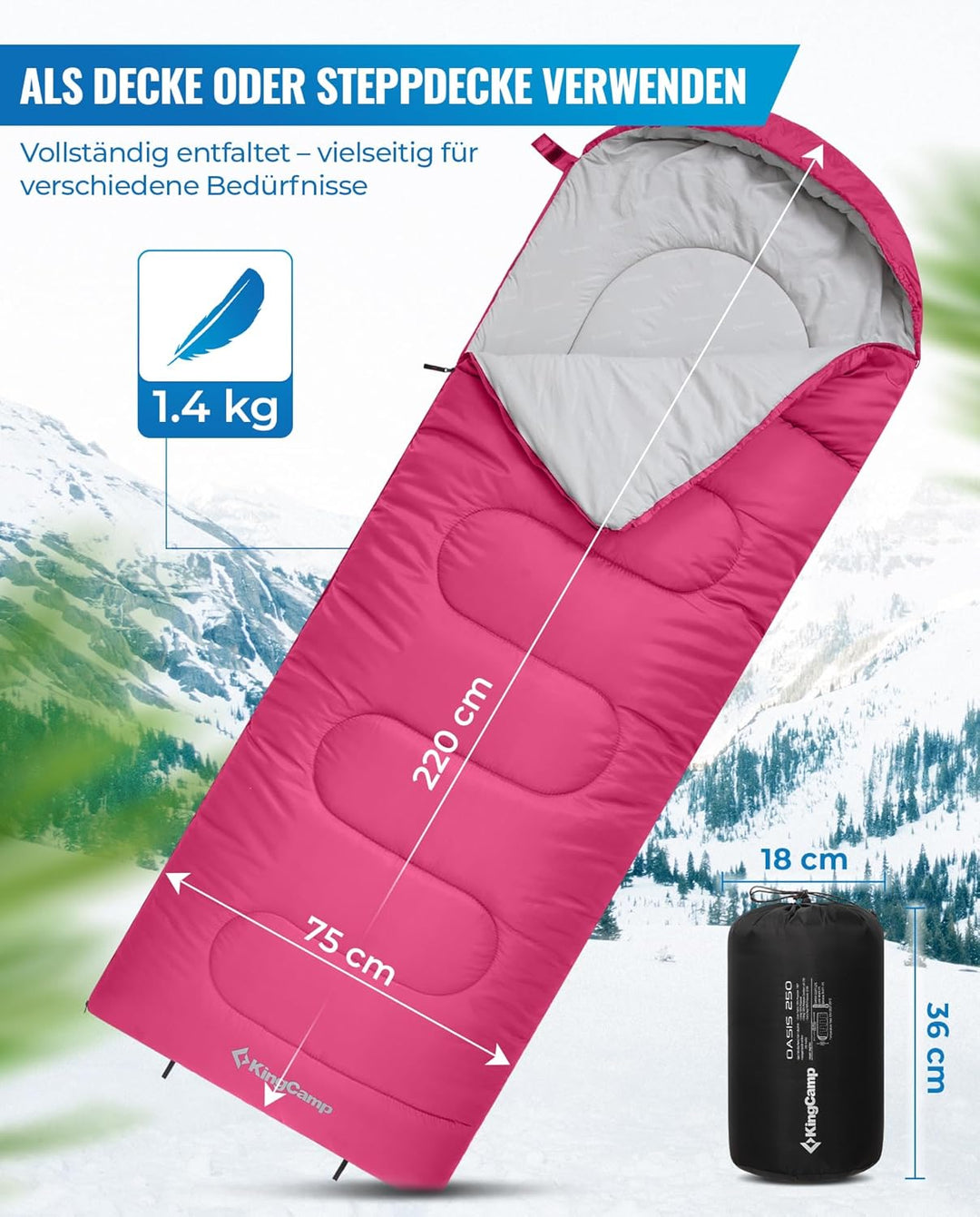 KingCamp Schlafsack für Erwachsene, kaltes Wetter & warm, XL, grosse und hohe Flanell-Schlafsäcke mi