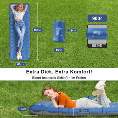 NIKYPJ Isomatte Selbstaufblasend【Benötigt Fussinflation】, 12cm Luftmatratze Camping, Aufblasbare Iso