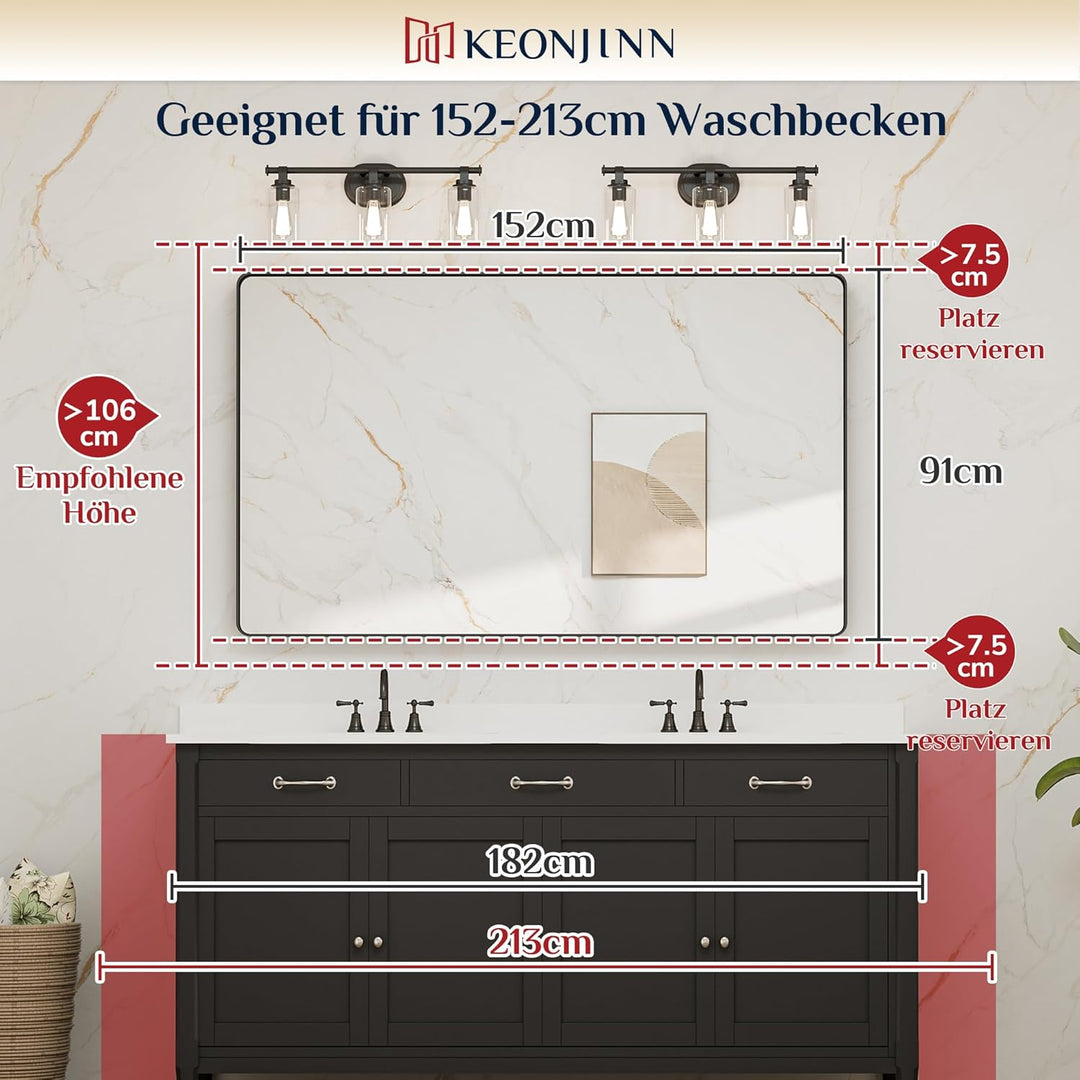 Keonjinn Wand Spiegel Nickel 152x90cm, Badezimmerspiegel Badspiegel mit Metallrahmen, Gehärtetes Gla