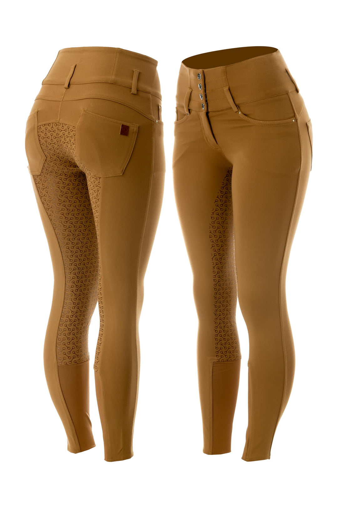 HORZE Damen Reithose Tara, High Waist Reithose mit Vollbesatz Silikon und Taschen Tobaccobraun 34, T
