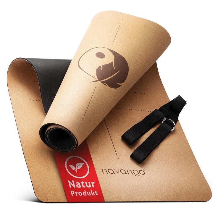 Yoga Matte Kork | Inklusive Yogagurt | 4mm Dicke | Natürliche Dünne Yogamatte aus Naturkautschuk und