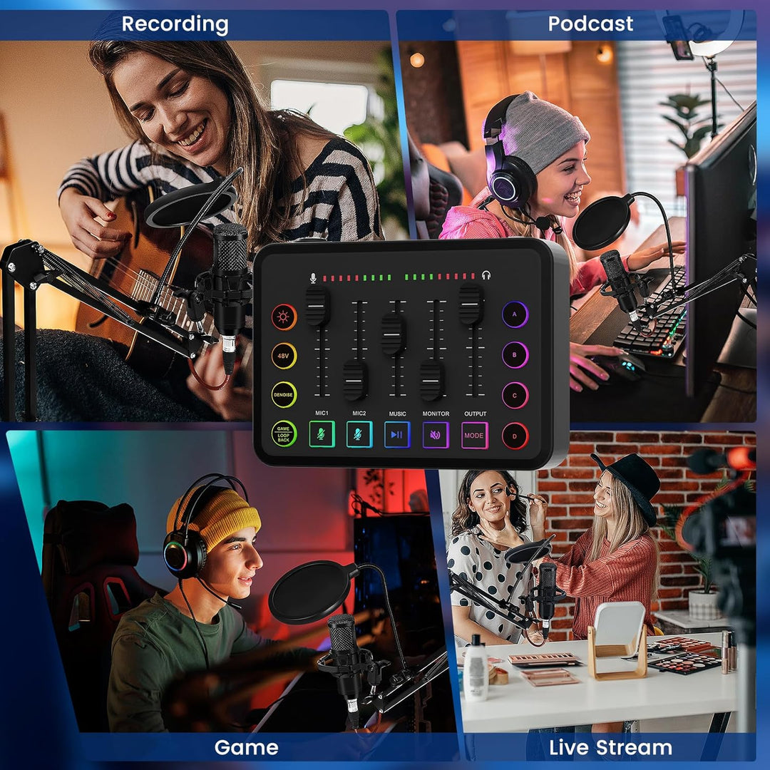 mischpult Podcasting-Ausrüstung einschliesslich Audiomischer und Streaming-Mikrofon für Videoprodukt