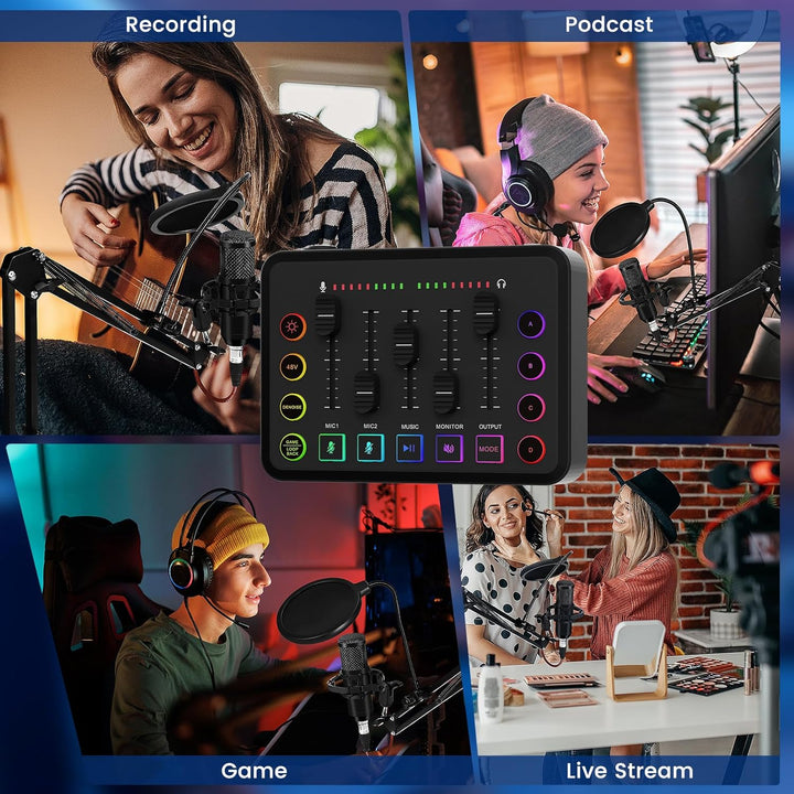 mischpult Podcasting-Ausrüstung einschliesslich Audiomischer und Streaming-Mikrofon für Videoprodukt