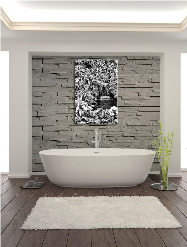 Pixxprint farbenfrohe Blumenoase / 100x70cm Leinwandbild bespannt auf Holzrahmen/Wandbild Kunstdruck