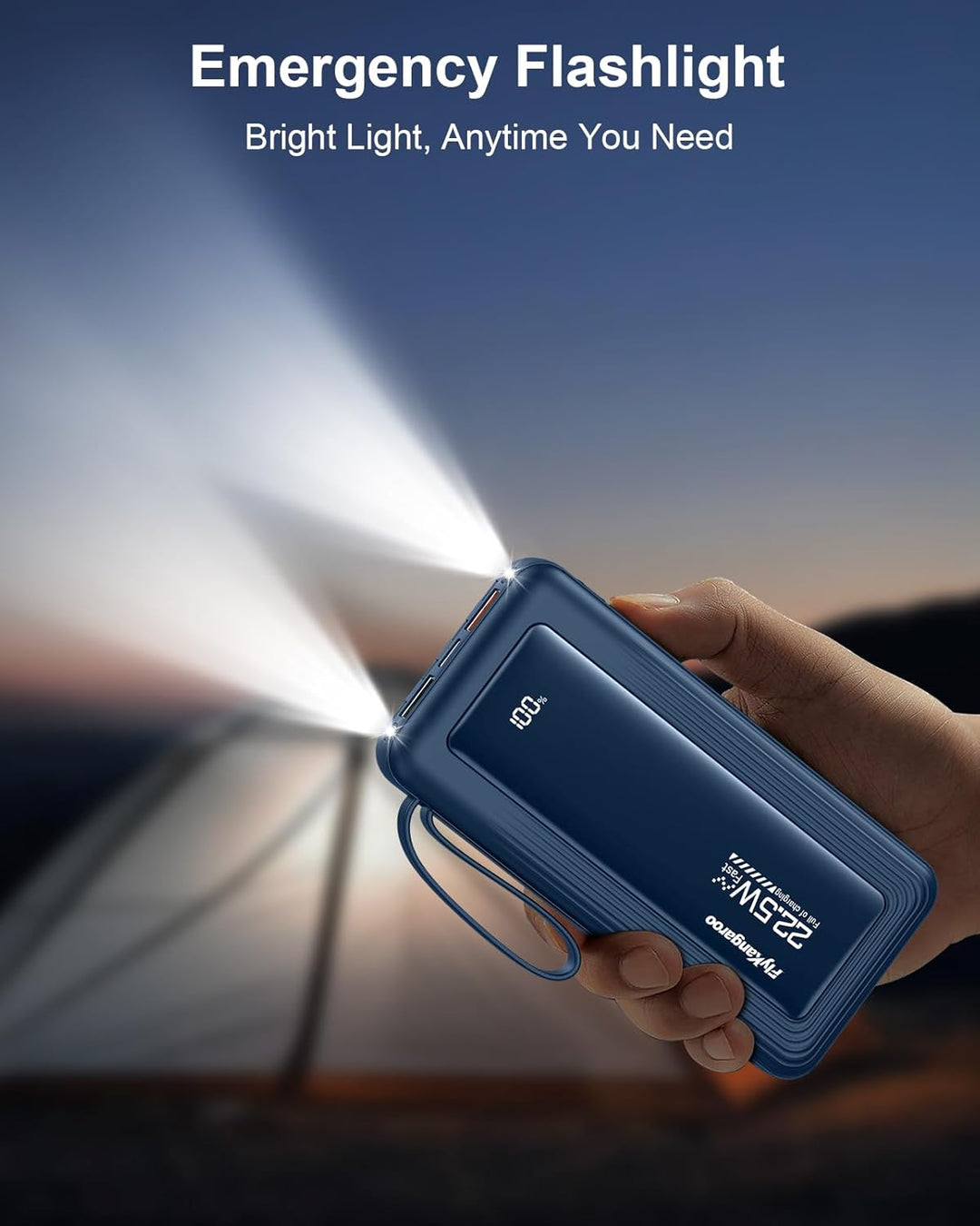 Powerbank mit integrierten Kabeln, 10000mAh, 22,5W Schnellladefunktion, USB-C LED-Anzeige, tragbares