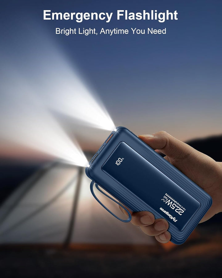 Powerbank mit integrierten Kabeln, 10000mAh, 22,5W Schnellladefunktion, USB-C LED-Anzeige, tragbares