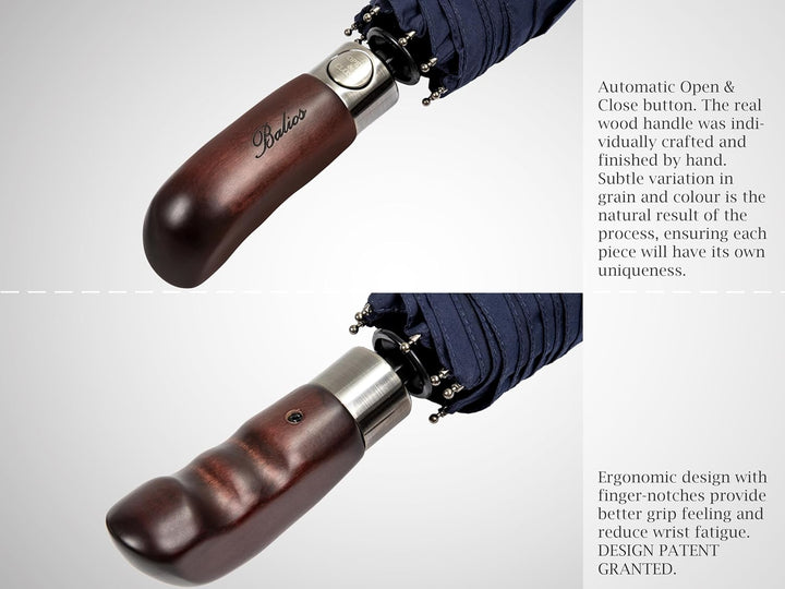 Balios® Regenschirm Mit Echtem Holzgriff -Optional | Auf Zu Automatik | Sturmfest & Windsicher | Tas