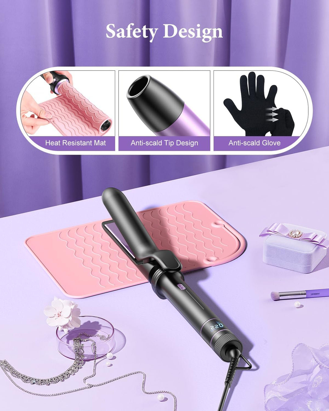 BESTOPE PRO Lockenstab, 5 in 1 Lockenstäbe Set mit Glätteisen, Thermobürste, 3 Keramische Lockeneise