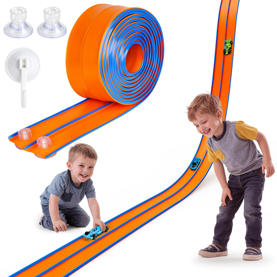 Hot Bee 4,5M Autorennbahn Spielzeug aus Silikon mit Saugnapf, Flexible Rennstrecke für Kinder ab 3 J