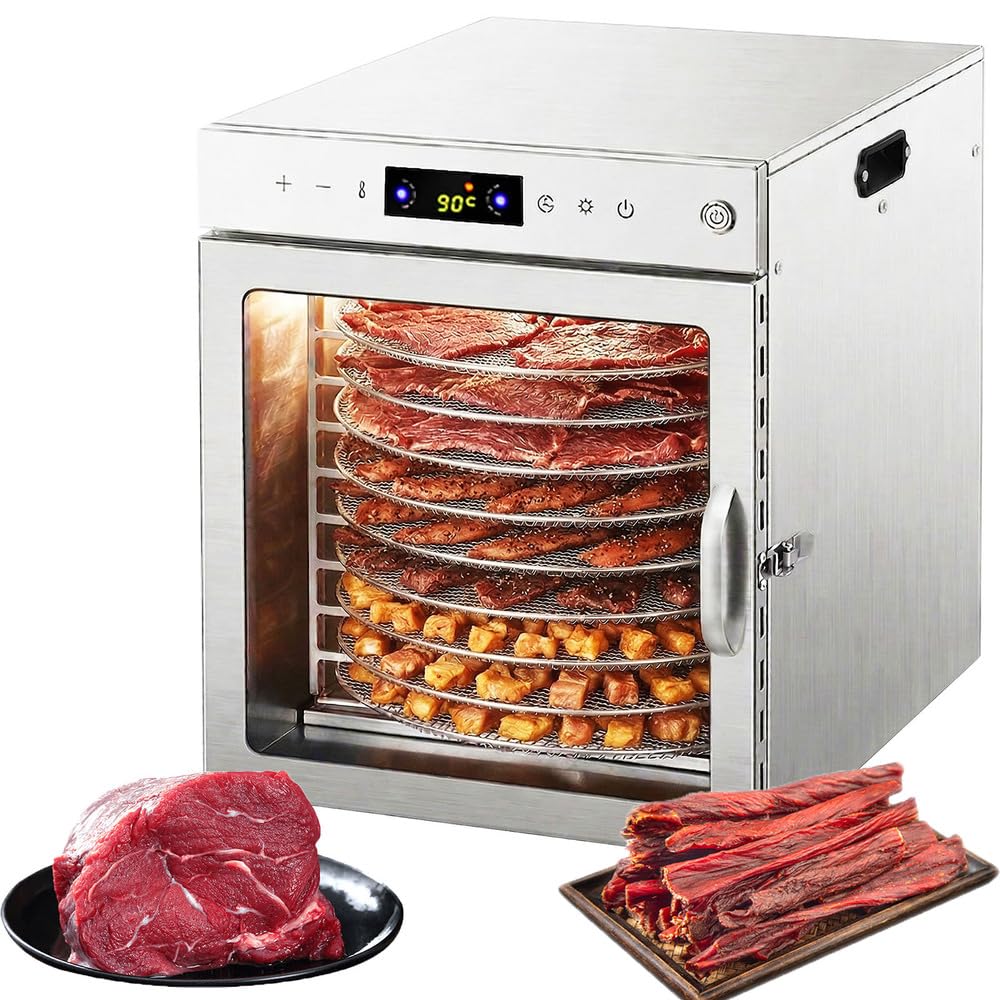 360°Drehfunktion Food dörrautomat (10 extragrosse Tablett) 800W Doppellüfter,24 Hour Digital Timer T
