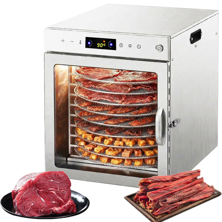 360°Drehfunktion Food dörrautomat (10 extragrosse Tablett) 800W Doppellüfter,24 Hour Digital Timer T