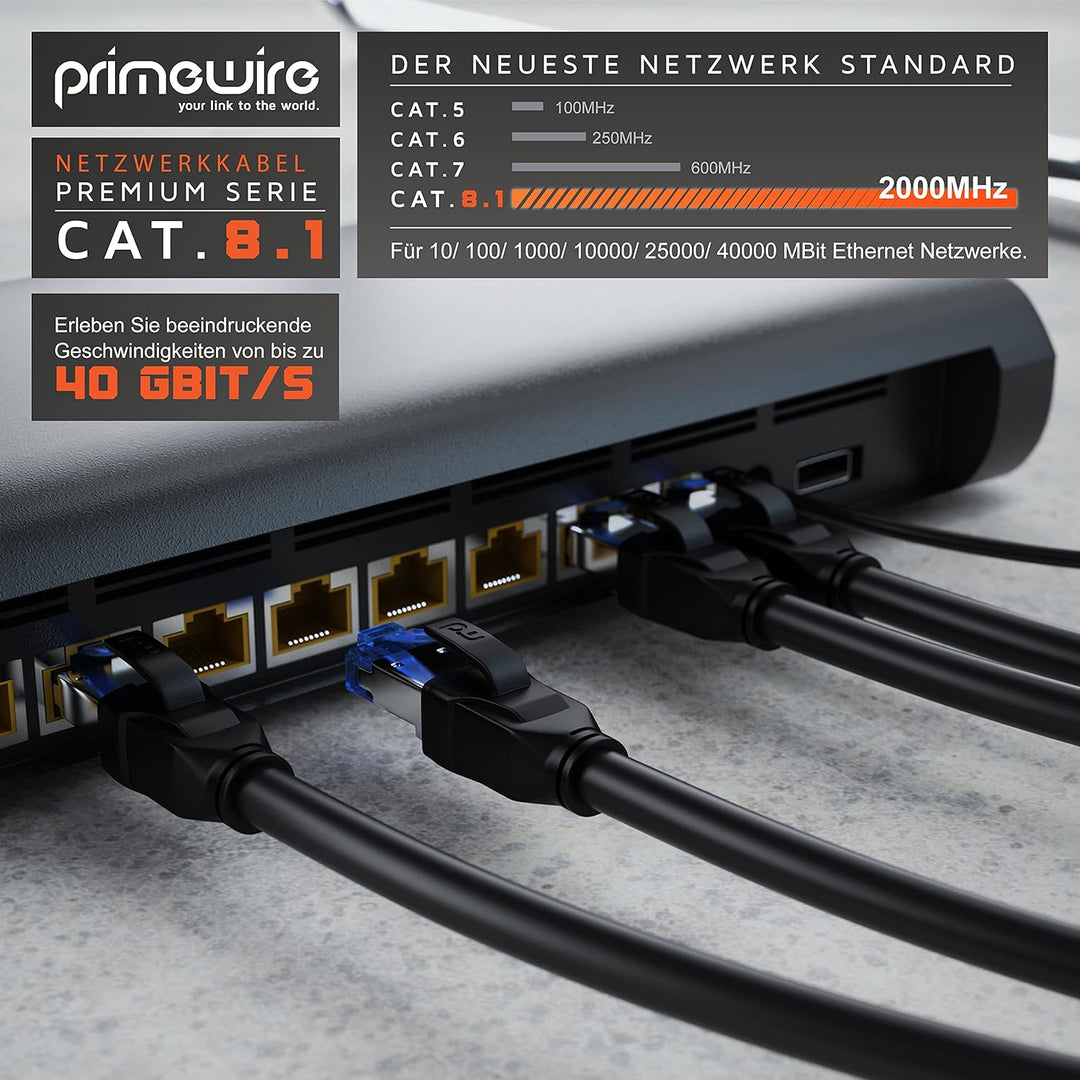 Primewire - CAT 8 Netzwerkkabel 10m - LAN Kabel Patchkabel Datenkabel - CAT8.1 High Speed Gigabit Et