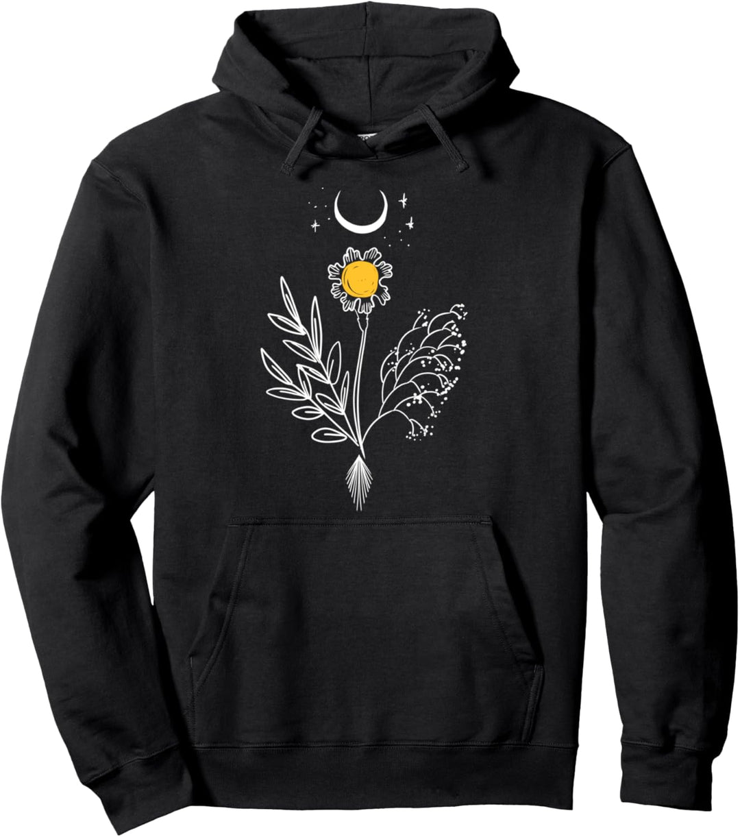 Minimal Sun Flower Moon Solar Galaxy Space Plant Art Gift Pullover Hoodie