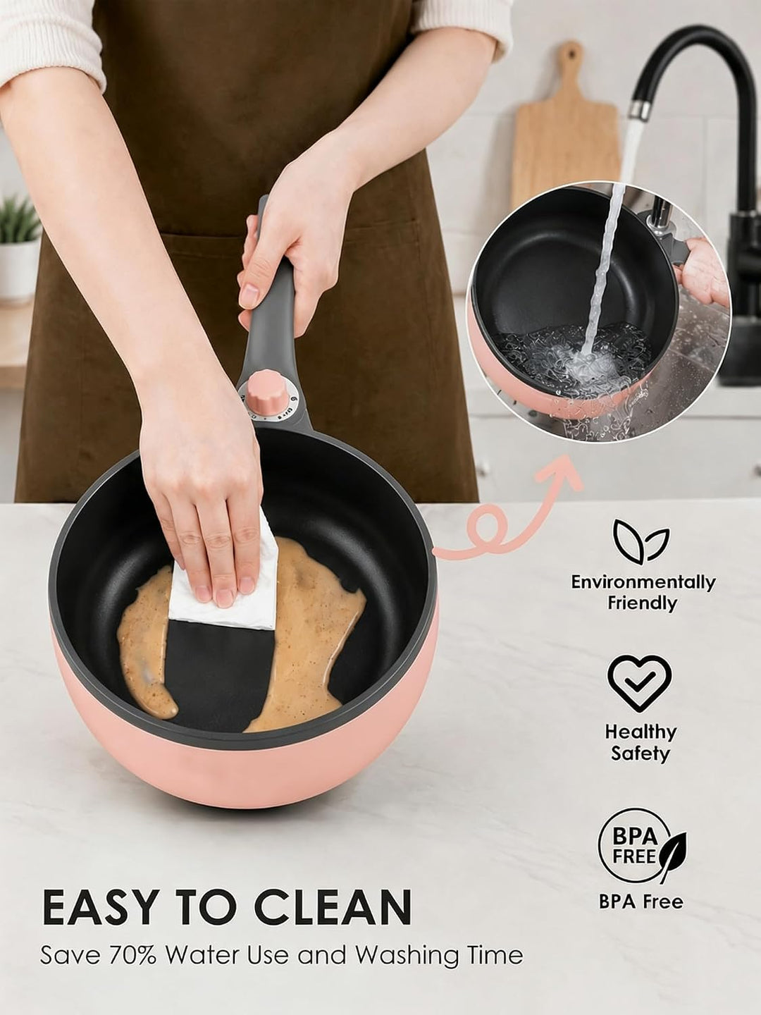 Audecook Elektrische Pfannen mit Dampfgarer, 1,5L Bratpfanne 20cm, Antihaft Klein Elektropfanne, Mul