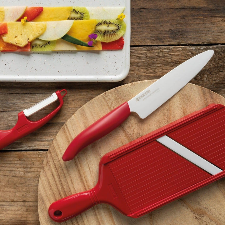 Kyocera GEN Colour Starterset, Obst-/Gemüsemesser (Klinge 11 cm) mit Schäler, roter Griff Rot Starte